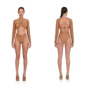 NWT ANDREA IYAMAH AKACIA NUDE LONG SLEEVE BIKINI SET SIZE S